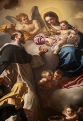 Madonna del Rosario con los santos Domingo y Catalina