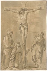Cristo en la cruz, con María, Catalina de Siena y Juan