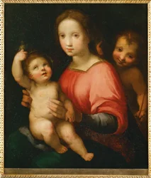 Santa María con el niño y el joven Juan Bautista ... (pintura sobre madera)