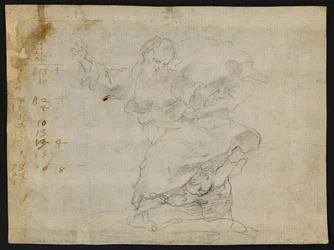 Estudios para Cristo dando un nuevo corazón a Santa Catalina de Siena (anverso); Dios Padre en el aire con los brazos extendidos (verso)