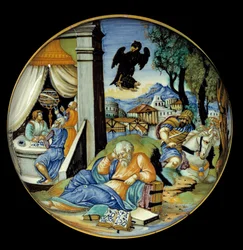Corte de pierna baja: Alegoría del destino. Loza. Hecho por Francesco Avelli Xanto (activo alrededor de 1530/1540)