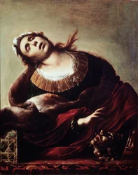 Herodías con la cabeza de Juan el Bautista. Salomé entrega la cabeza de San Juan Bautista a su madre Herodías, representada en éxtasis.