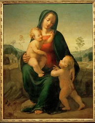 Virgen con el Niño y Juan Bautista (pintura sobre madera)
