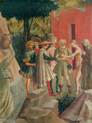 Saluzzo viene a buscar a su futura esposa a casa de sus padres (témpera sobre madera)