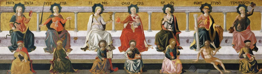 ""las siete virtudes"" (Prudencia, Justicia, fe, caridad, esperanza, fuerza, templanza) Pintura de Francesco di Stefano Pesellino (1422-1457) hacia 1450 Museo de Arte de Birmingham, Birmingham, Alabama Estados Unidos ©DeAgostini/Leemage
