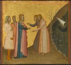 Acteus y Eugenius imploran a San Juan Evangelista que restaure su riqueza, c.1370-1380