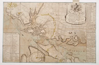 Plano del asedio del castillo de San Felipe, en la isla de Menorca
