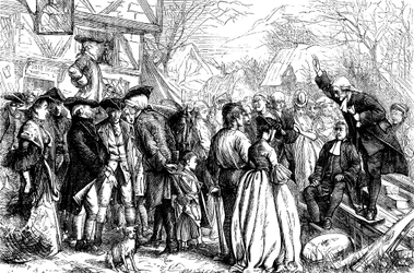 John y Charles Wesley predicando al aire libre en Bristol