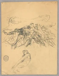 Boceto de figuras llevando una cruz