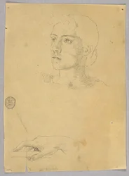 Boceto de la cabeza y mano de una mujer
