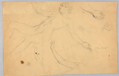 Bocetos de desnudo femenino y manos