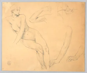 Bocetos de un desnudo femenino y brazos