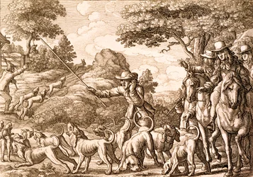 Caza de Liebres, grabado por Wenceslaus Hollar, 1671