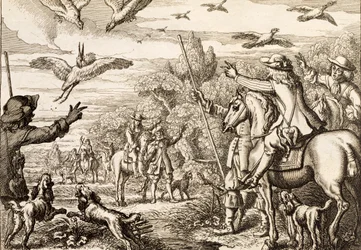 Cetrería de garzas, grabado por Wenceslaus Hollar, 1671