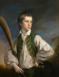 Charles Collyer de niño, con un bate de cricket