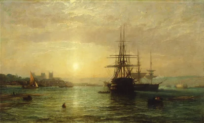 Una vista del río Medway al anochecer (óleo sobre lienzo)