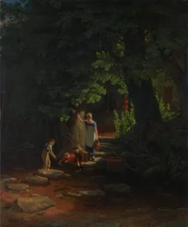 Niños junto a un arroyo