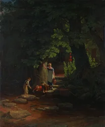 Niños junto a un arroyo