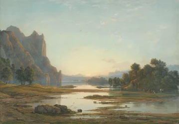 Puesta de sol sobre un paisaje fluvial