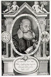 Retrato de Matthias de Lobel (1538-1622) grabado por el artista