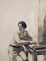 Retrato de Jacob Epstein (1880-1959) 1909 (punta seca en tinta marrón oscura)