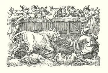 Merrie England: Bull baiting (litho)