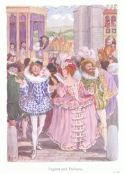 Paganos y puritanos (litografía en color)