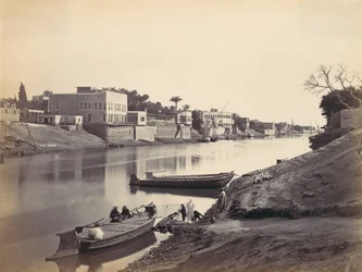 Orillas del Nilo en El Cairo, ca. 1857, impreso en 1870s