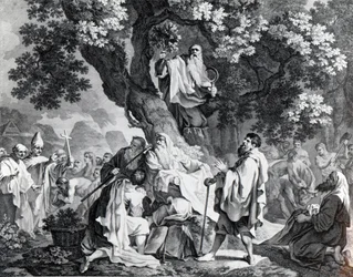Los druidas, o la conversión de los britanos al cristianismo, grabado por Simon Francois Ravenet, impreso en 1778