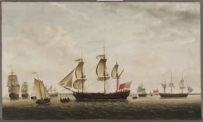 Los barcos del capitán Cook, HMS Resolution y Adventure, en Long Reach, 1772