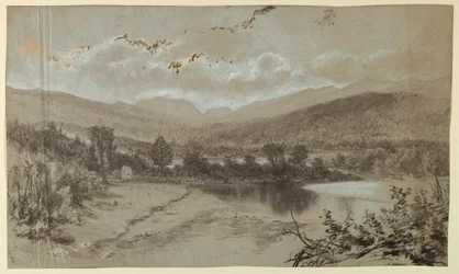Paisaje con tres edificios
