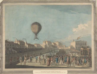 Primera ascensión en globo en Inglaterra, septiembre de 1784, desde el campo de artillería de Moorfields.