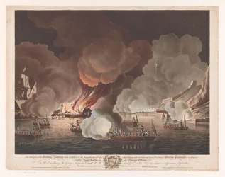 Vernietigen van schepen voor Gibraltar, 14 september 1782
La destrucción de las baterías flotantes ante Gibraltar, el 14 de septiembre de 1782 (...) (título en el objeto)