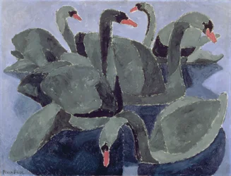 Cisnes negros sobre fondo azul, c.1909 (óleo sobre lienzo)