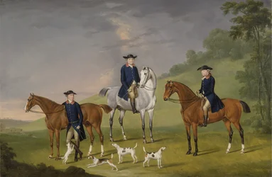 John Corbet, Sir Robert Leighton y John Kynaston con sus Caballos y Perros de Caza