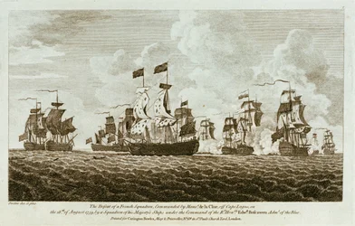 Doce estampas de combates navales. La Derrota de una Escuadra Francesa, comandada por Monsr de la Clue, frente al Cabo Lagos, el 18 de Agosto de 1759, por una Escuadra de Navíos de Su Majestad bajo el Mando del Rt Honble Edwd. Boscawen Adml of the Blue