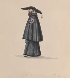 Un monje de la orden de Barbones, de un grupo de dibujos que representan el traje peruano, 1848