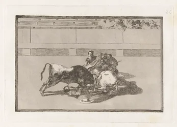 Caida de un picador de su caballo debajo del toro (A Picador is Unhorsed and Falls Under the Bull), Plate 26 from La tauromaquia
