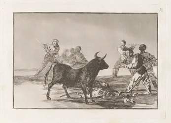 Desjarrete de la canalla con lanzas, medias-lunas, banderillas y otras armas (The Rabble Hamstring the Bull with Lances, Sickles, Banderillas and Other Arms), Plate 12 from La tauromaquia