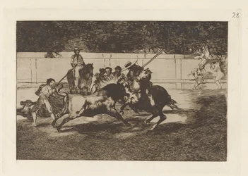 El esforzado Rendon picando un toro, de cuya suerte muri? en la plaza de Madrid (The Forceful Rendon Stabs a Bull with the Pique, from which Pass He Died in the Ring of Madrid), Plate 28 from La tauromaquia