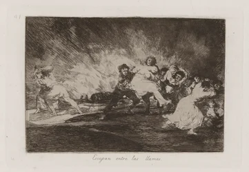 Escapan entre las llamas (They Escape through the Flames), Plate 41 from Los desastres de la guerra (The Disasters of War)