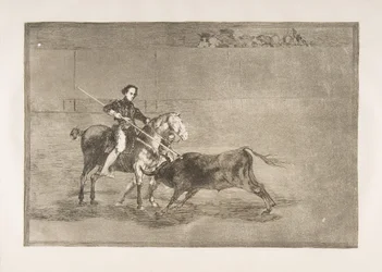 Tauromaquia, lámina 22: Valentía del célebre Pajuelera en [el ruedo], 1816