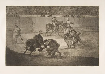 Placa 29 de la Tauromaquia: Pepe Illo haciendo el pase del recorte, 1816