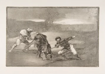 Placa 2 de la Tauromaquia: Otra forma de cazar a pie, 1816