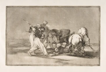 Lámina 3 de la Tauromaquia: Los moros establecidos en España, prescindiendo de las supersticiones de los..., 1816.