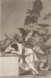 Lámina 43 de Los Caprichos: El sueño de la razón produce monstruos, 1799, publicado 1908-12
