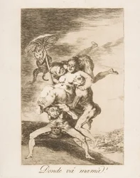Placa 65 de Los Caprichos: ¿Dónde va mamá?, 1799