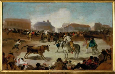 Una corrida de toros en un pueblo (pintura sobre lienzo)