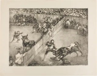 Corrida de toros en un ruedo dividido, de Los toros de Burdeos