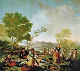 Picnic a orillas del Manzanares, viñeta para un tapiz (pintura sobre lienzo)
